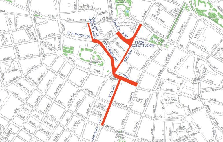 Calles afectadas por la primera fase de la Transformación del Centro