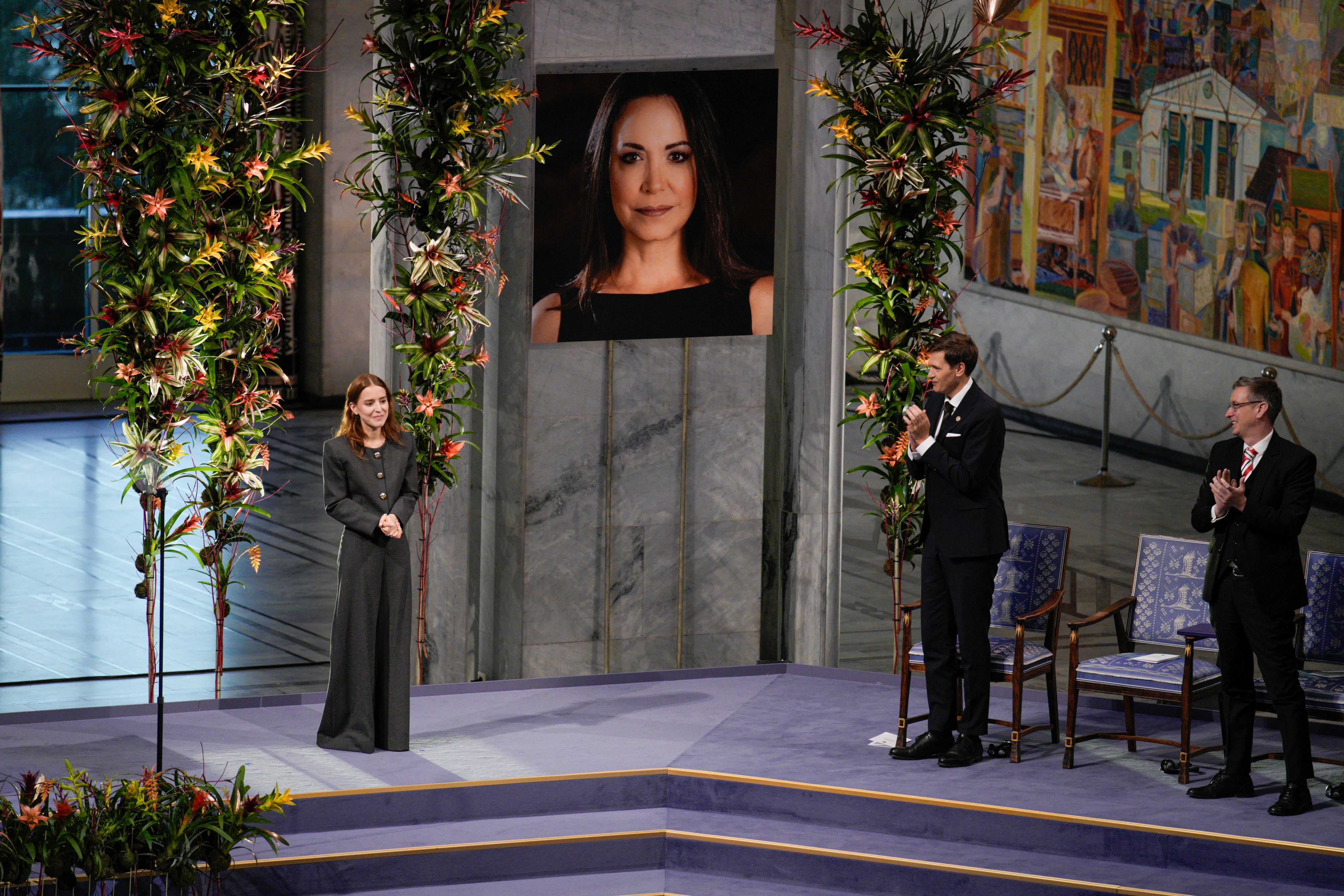 La imagen de Maria Corina Machado durante la entrega del Nobel 