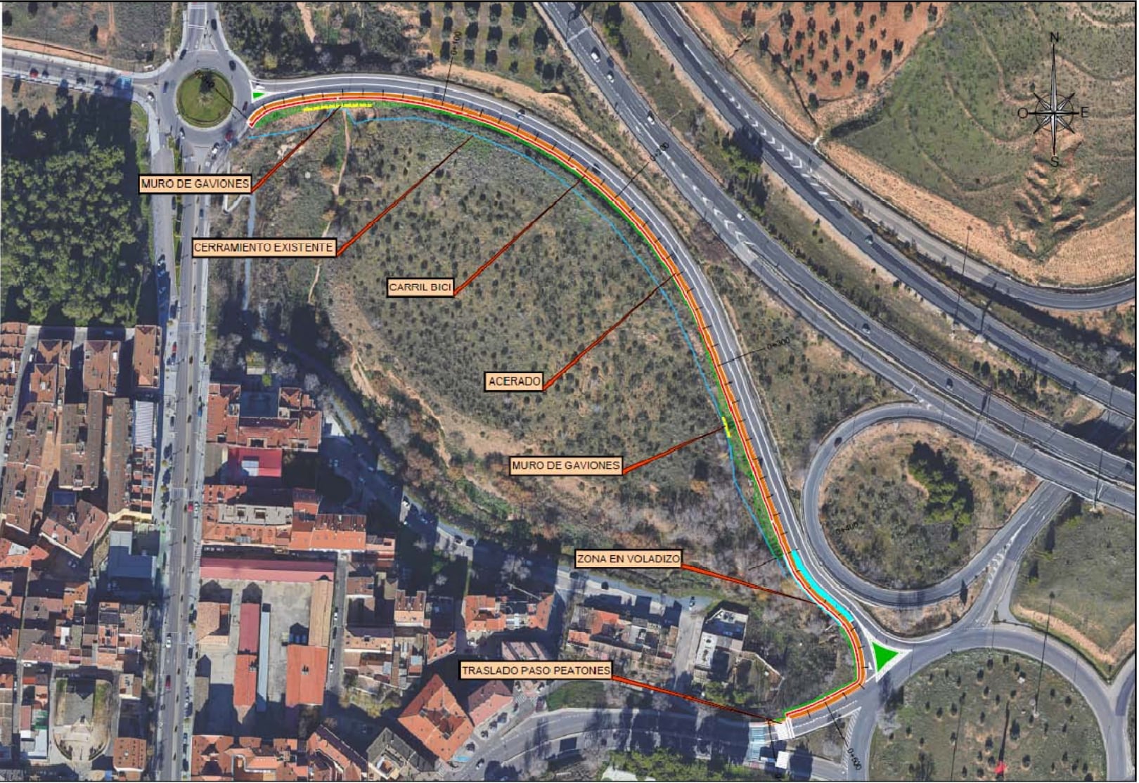 Imagen del carril bici y paseo peatonal que se va a construir en el vial que une la Glorieta de entrada a Toledo desde la Avenida Madrid y la Glorieta del Salto del Caballo