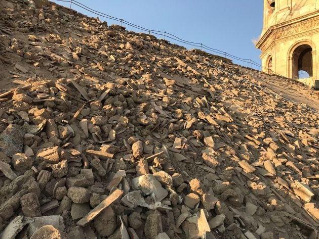Imagen del tejado de la Iglesia de la Asunción, durante las obras de reforma de este Templo, durante la primera fase de la reforma