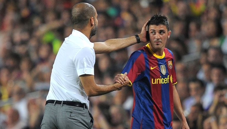 Guardiola y Villa, en su etapa en el F.C. Barcelona.