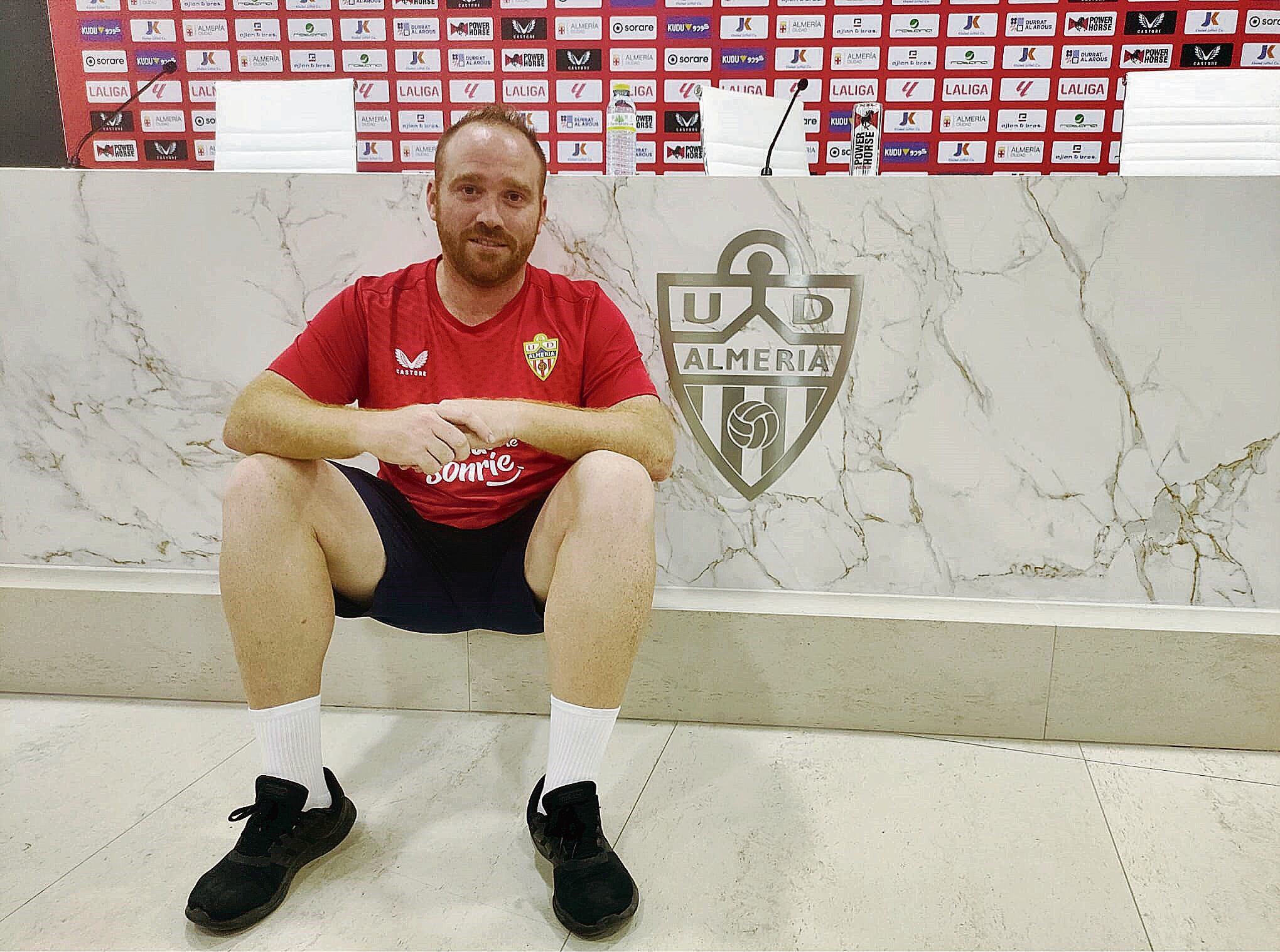 Pedro López en la sala de prensa del Estadio de los Juegos Mediterráneos.