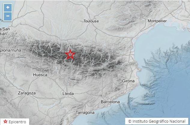 Mapa del Instituto Geográfico Nacional mostrando el epicentro del temblor