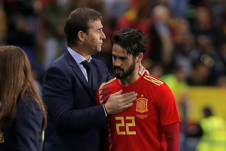 Julen Lopetegui con Isco en la Selección Española