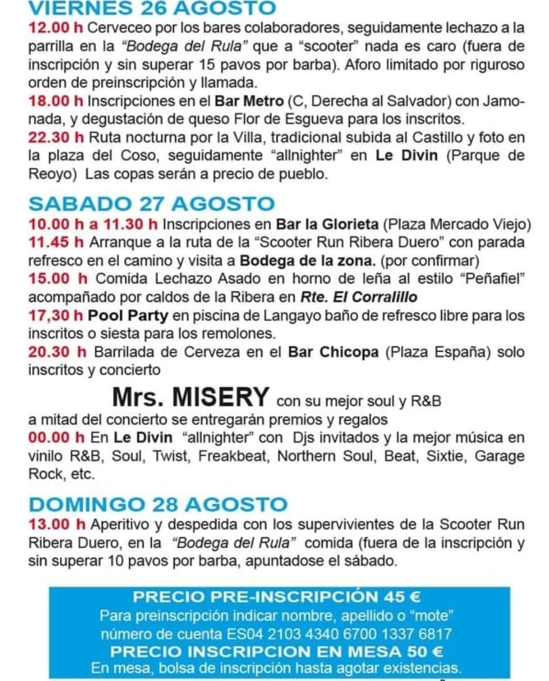 Agenda de actividades de la 'Scooter Run Ribera del Duero' que llega a su XIII edición en Peñafiel