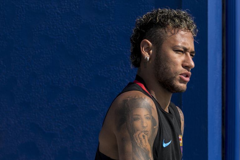 Neymar durante un entrenamiento del Barcelona. 