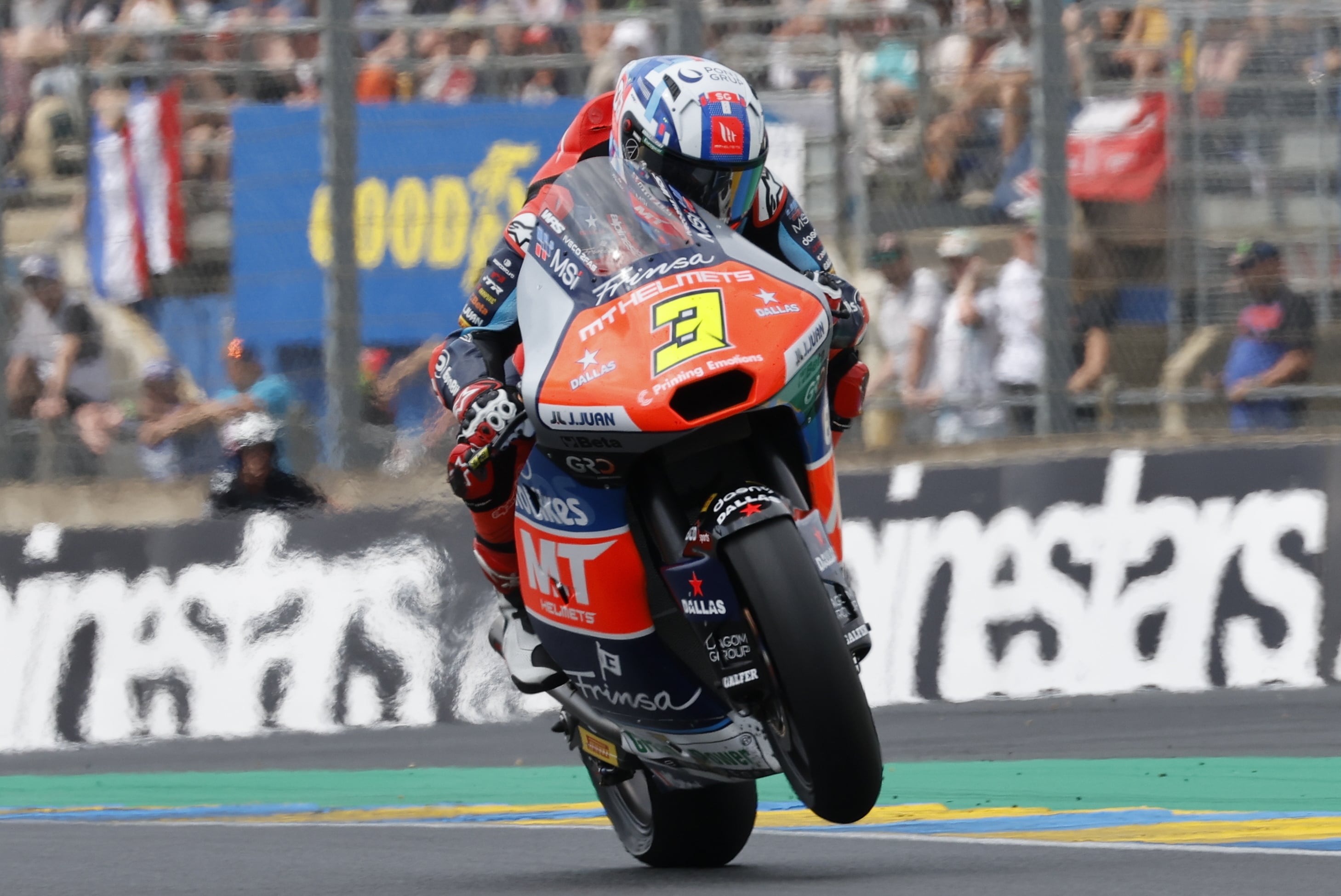 Le Mans (France), 12/05/2024.- Spanish rider Sergio Garcia of the MT Helmets - MSI Team in action during the Moto2 race at the French Motorcycling Grand Prix in Le Mans, France, 12 May 2024. (Motociclismo, Ciclismo, Francia) EFE/EPA/YOAN VALAT
