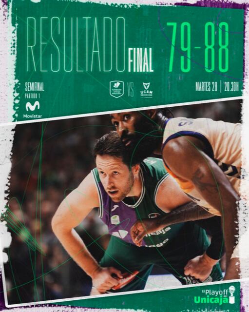 El Unicaja perdió el primer partido de semifinales ante el UCAM Murcia en el Martín Carpena