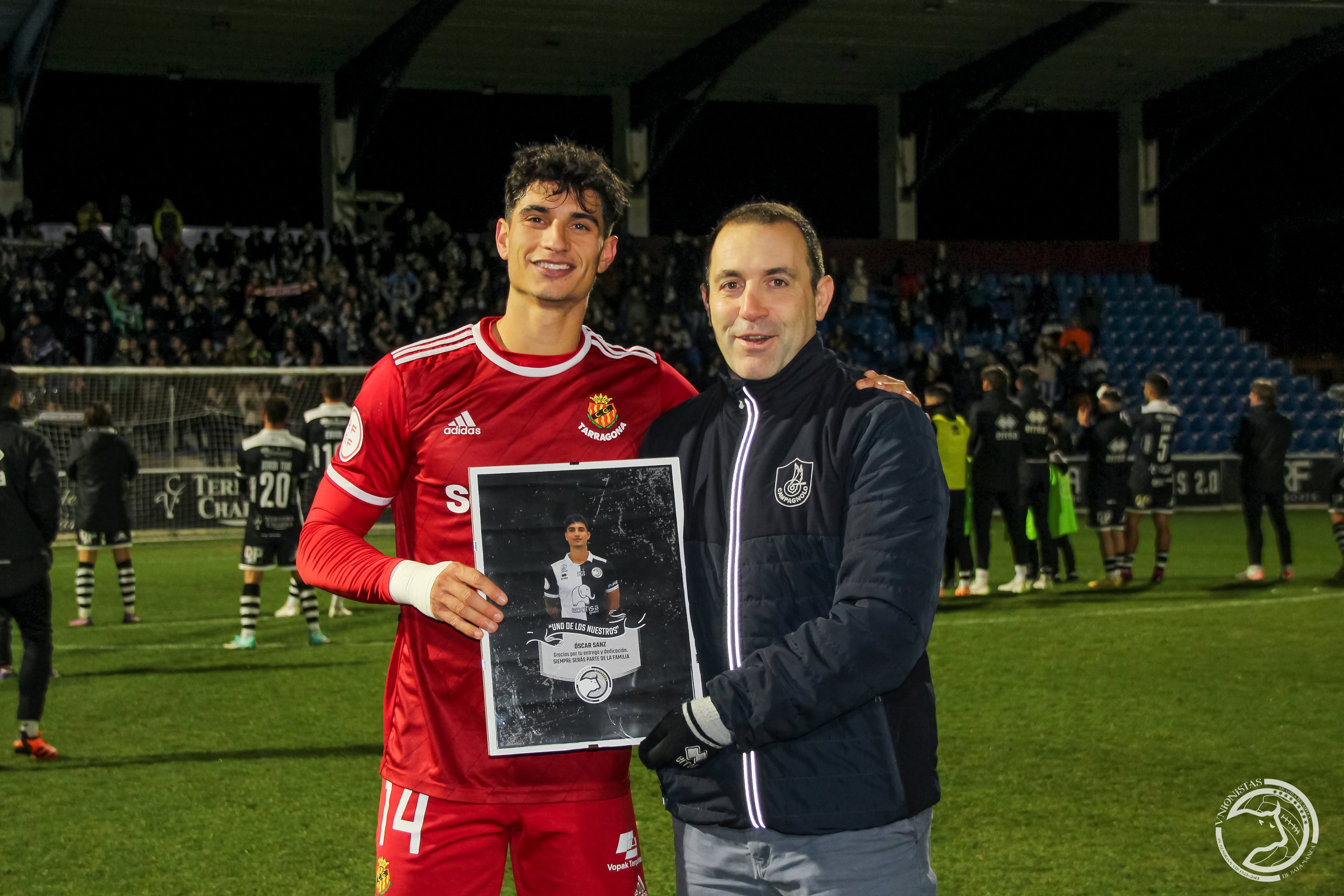 El presidente, Roberto Pescador, junto a Óscar Sanz en el partido Unionistas-Nástic del Tarragona/Unionistas CF