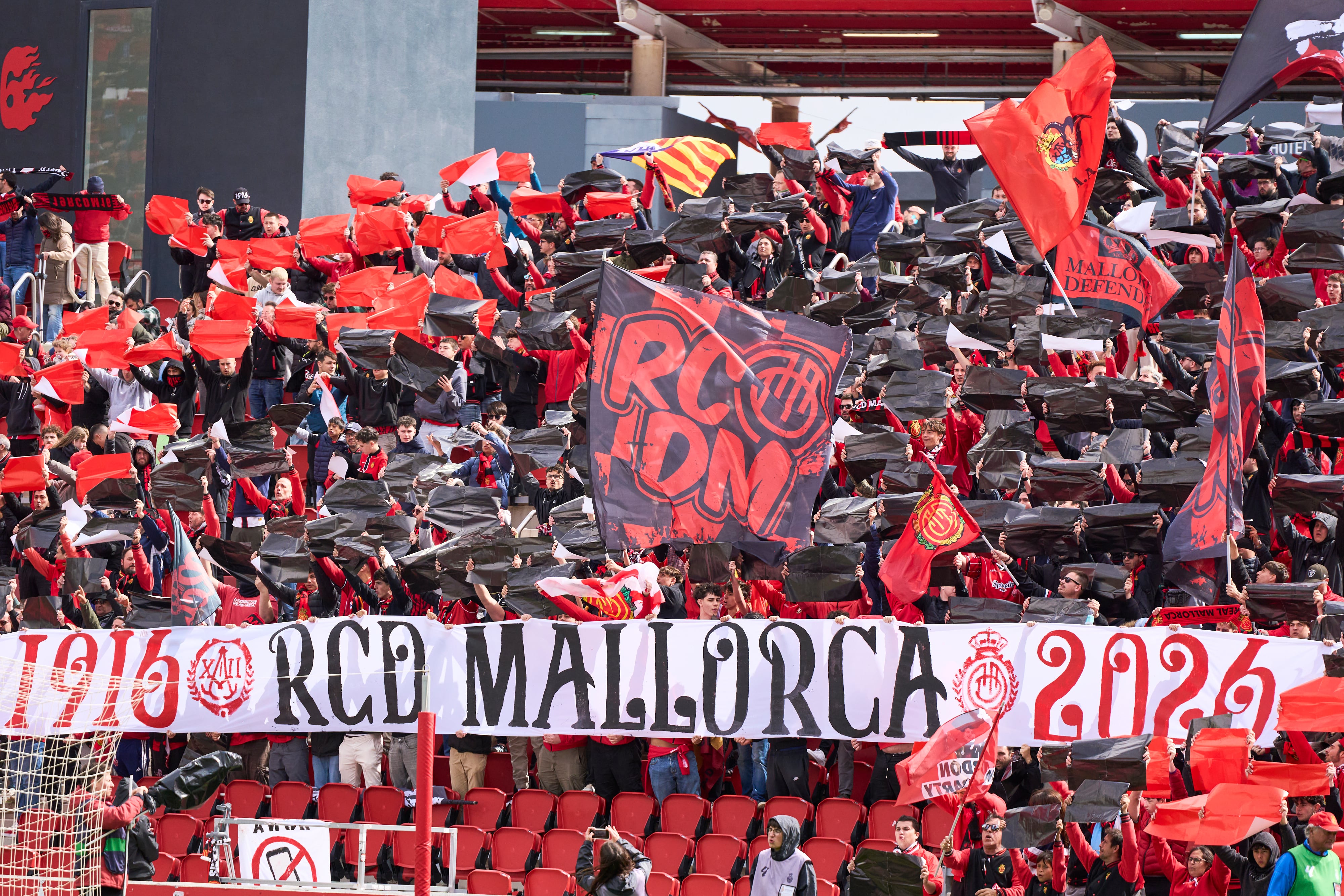 MALLORCA, SPAIN - MARCH 15: RCD Mallorca fans during the LaLiga EA Sports match between RCD Mallorca and RCD Espanyol de Barcelona at Estadio de Son Moix on March 15, 2026 in Mallorca, Spain. (Photo by Rafa Babot/Getty Images)