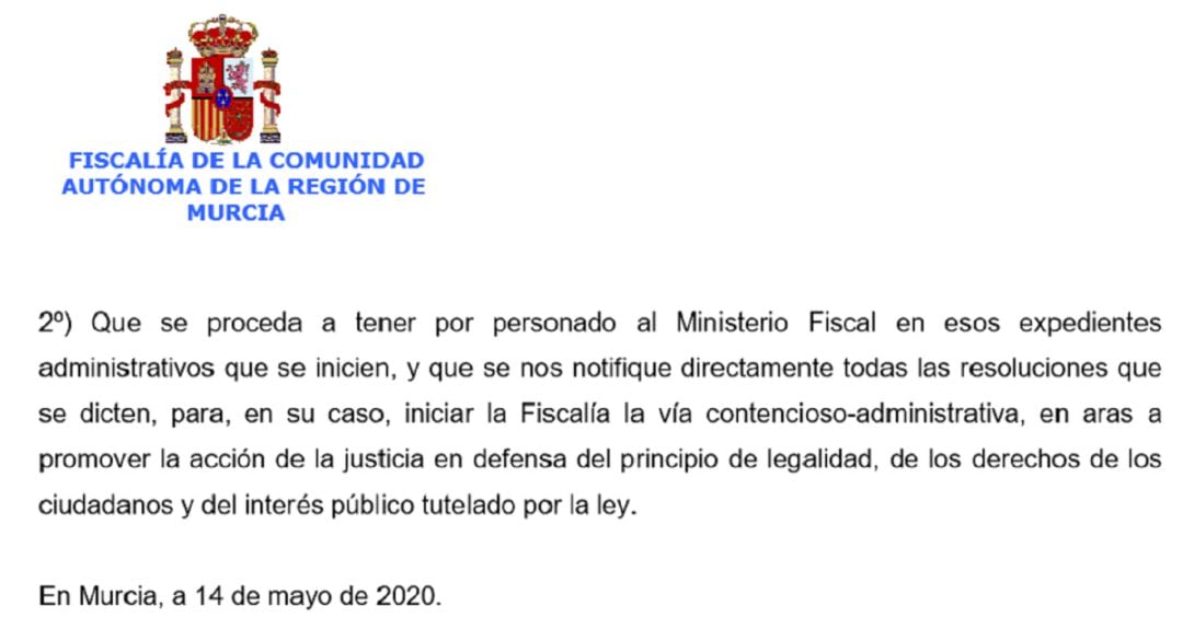 Fragmento del comunicado de prensa de la Fiscalía el 14 de mayo de 2020. Archivo