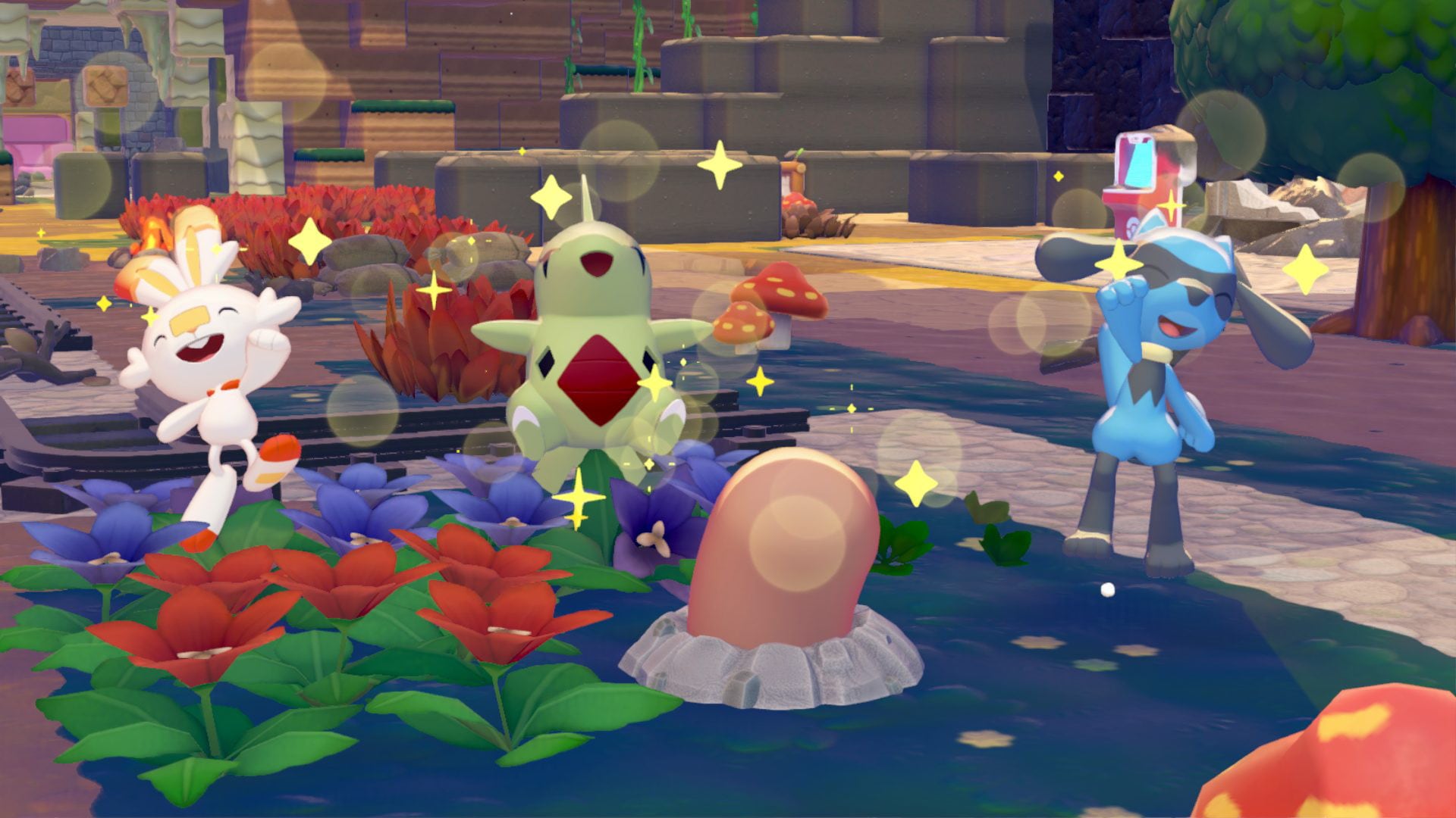 Algunos Pokémon disfrutando de su nueva ciudad.