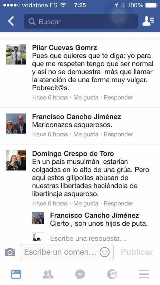 Comentarios a la publicación de la concejala en su Facebook