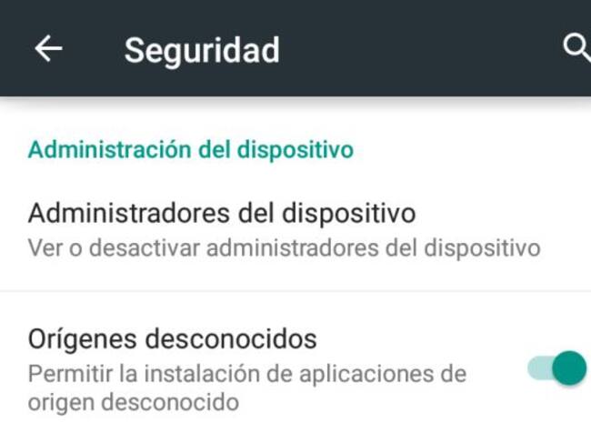 Desactiva orígenes desconocidos en Android