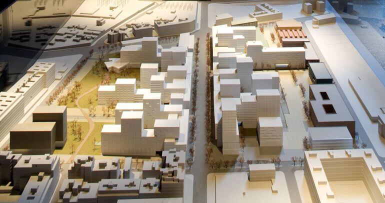 La maqueta del pla urbanístic de les Casernes de Sant Andreu