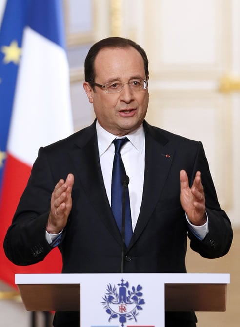 El presidente francés, François Hollande, da una rueda de prensa en el Palacio del Elíseo en París