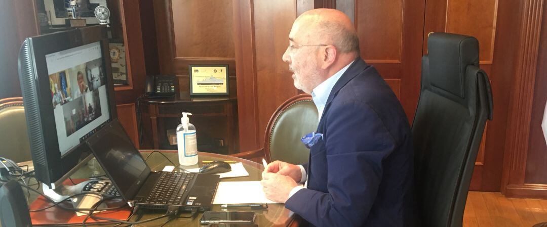 Javier Losada durante la reunión telemática