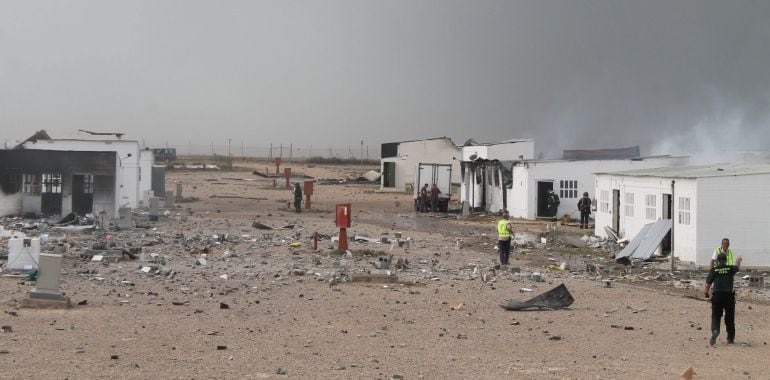 Vista general de la zona de la explosión en la Pirotecnia Zaragozana que se encuentra ubicada en el barrio zaragozano de Garrapinillos