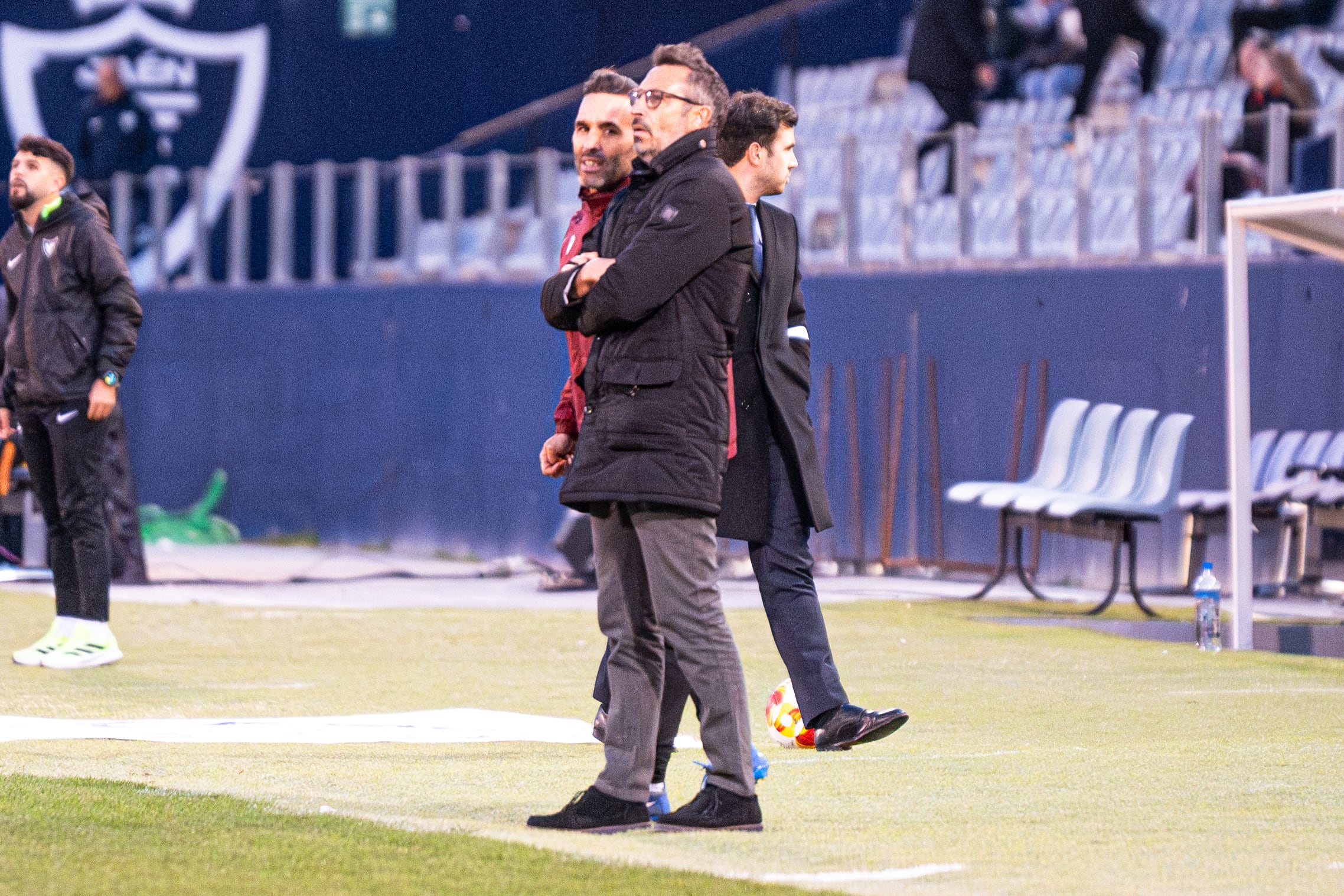 Manolo Herrero, entrenador del Real Jaén, durante el partido ante el UCAM Murcia.