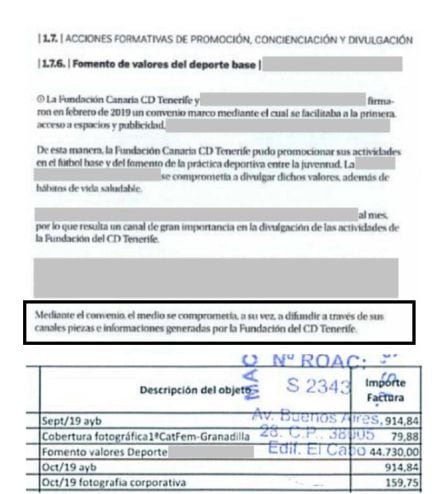 Documento que acredita que, en acuerdo alcanzado con la Fundación, un medio de comunicación se compromete a difundir piezas e informaciones generadas por la propia entidad blanquiazul.