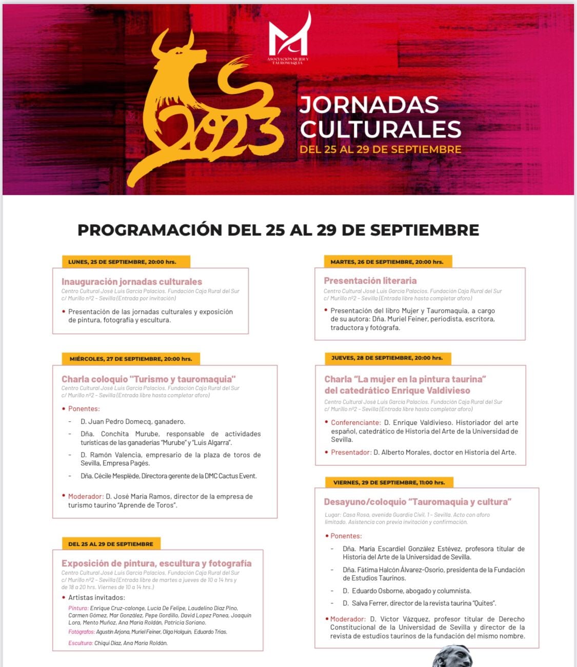 Cartel de las primeras jornadas culturales de la Asociación Mujer y Tauromaquia