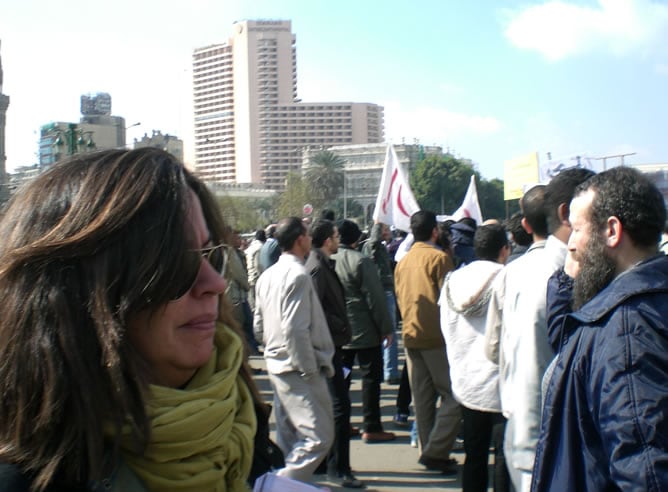 Àngels Barceló en la plaza en la que se está gestando las revueltas