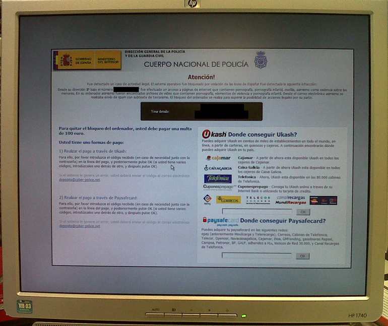 Imatge d'un ordinador infectat amb aquest virus informàtic