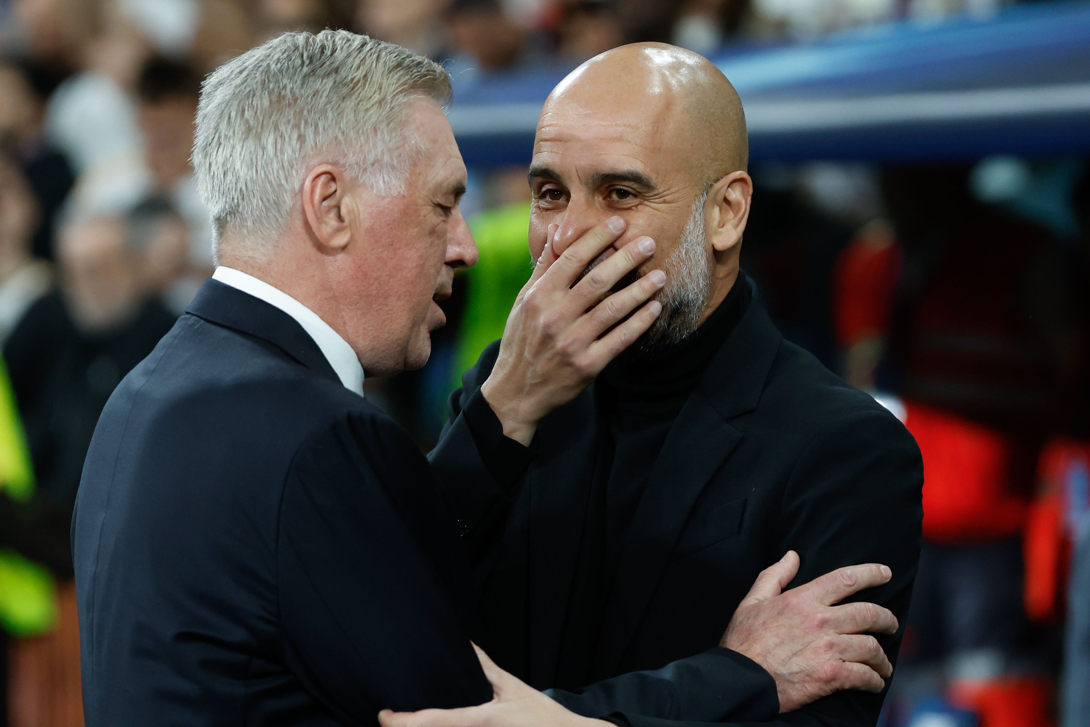 Carlo Ancelotti y Pep Guardiola hablan antes del partido de ida