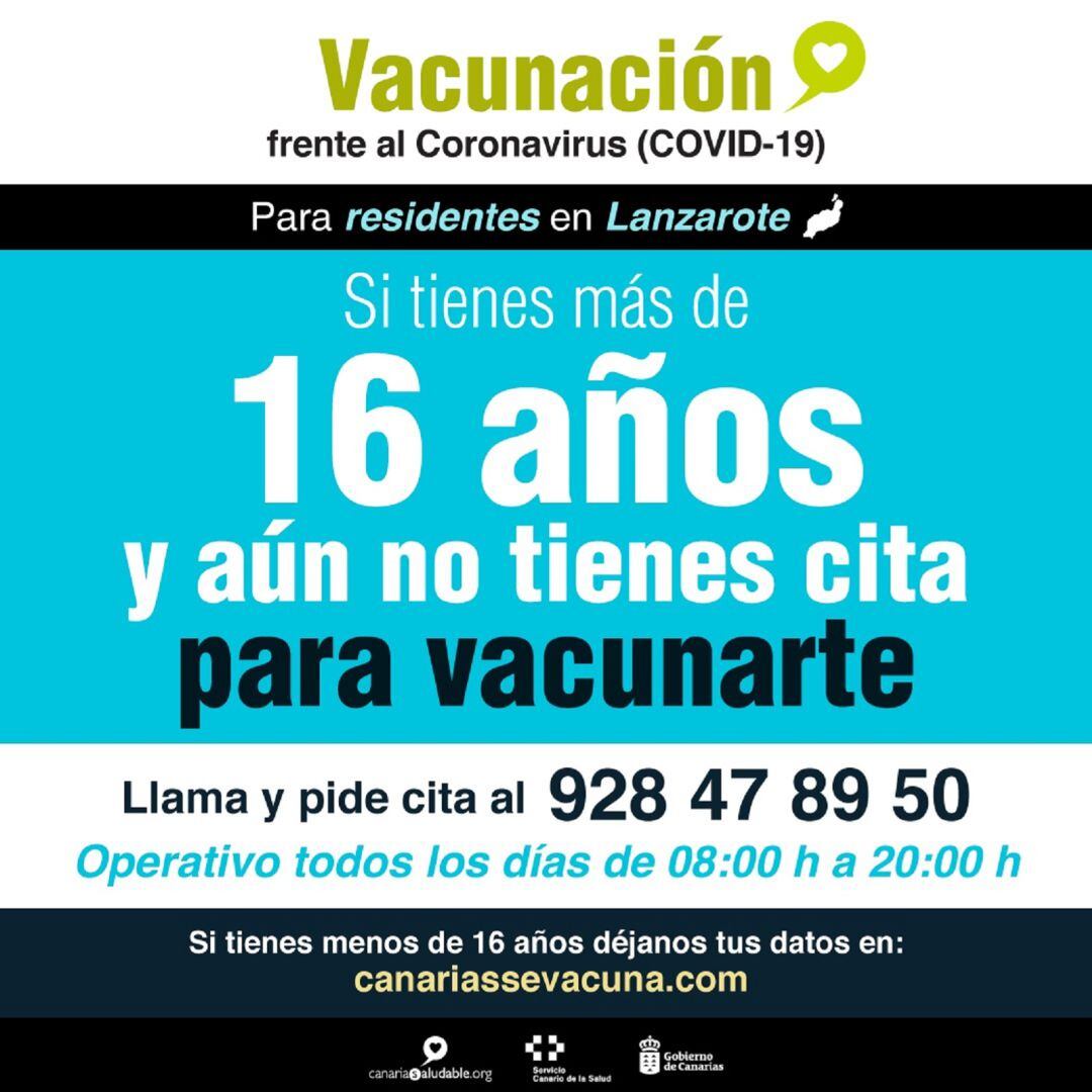 Cartel alusivo a la vacunación de residentes de 16 años.