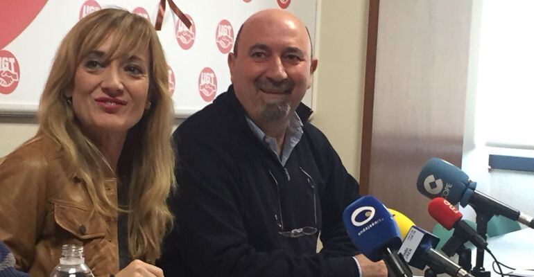 Carmen Castilla y Manuel Salazar, líderes de UGT en Andalucía y Jaén, en una anterior rueda de prensa.