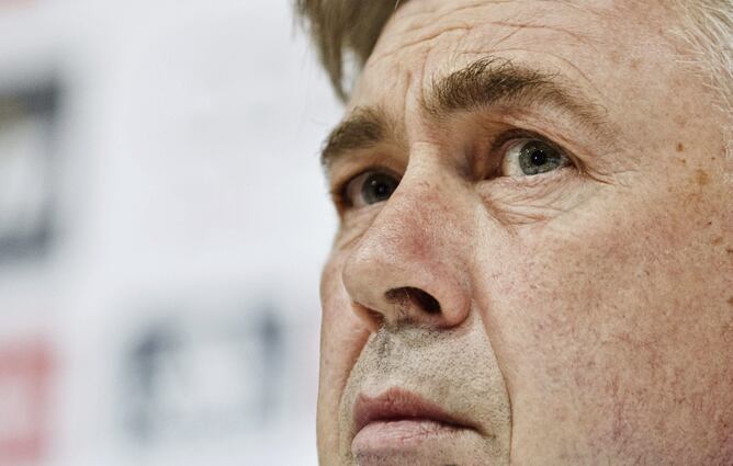 Carlo Ancelotti en la rueda de prensa previa al Clásico.