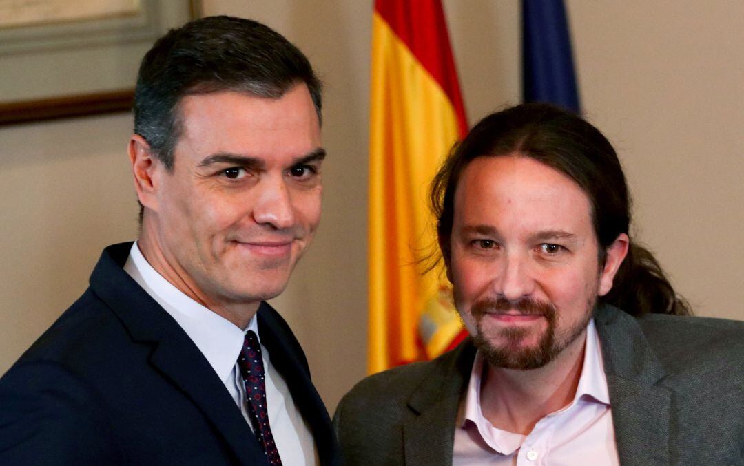 Pedro Sánchez y Pablo Iglesias, en la conferencia de prensa, el pasado 12 de noviembre.