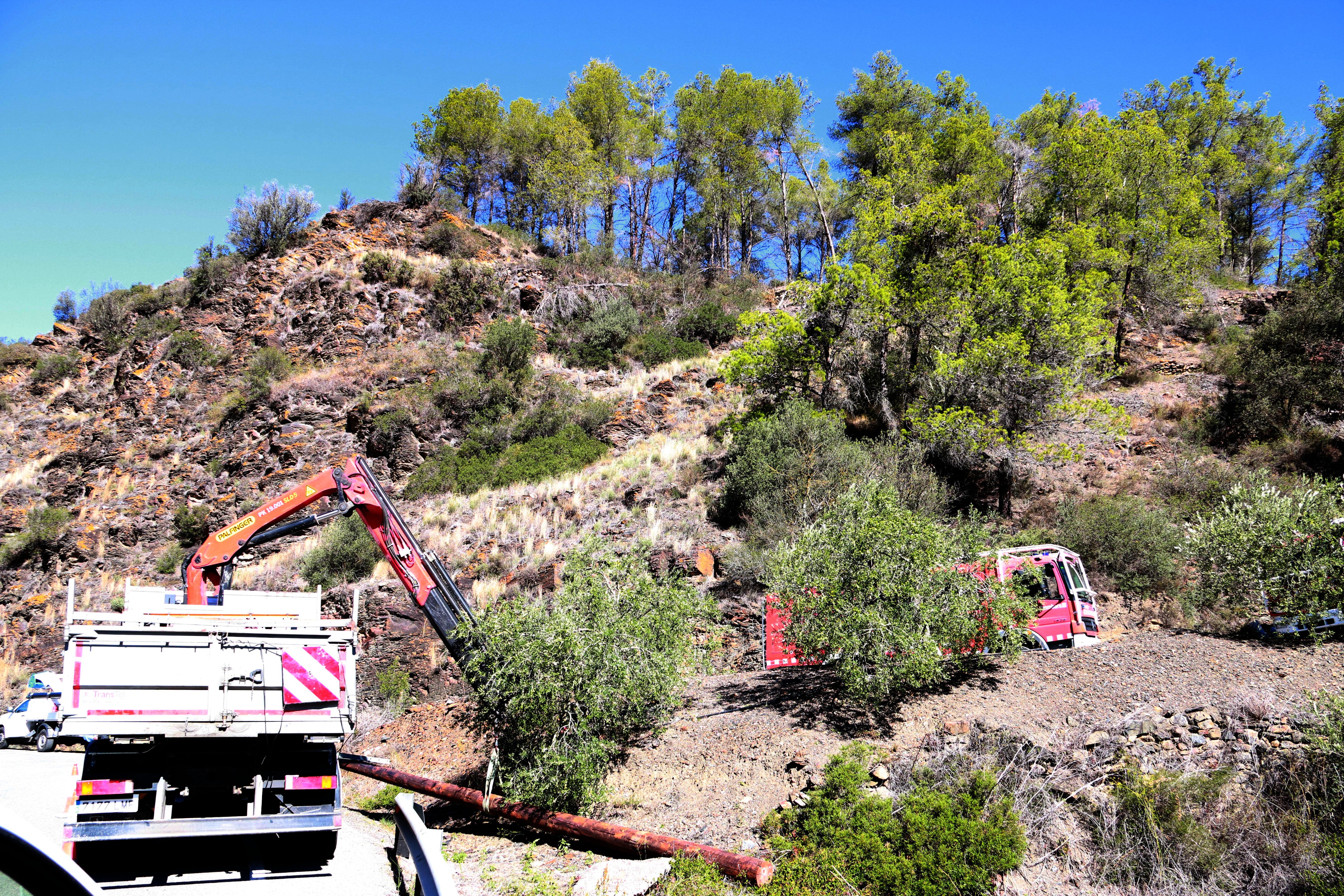 Pal de la línia elèctrica a la zona de l&#039;incendi