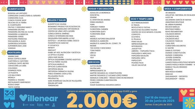 Lista de establecimientos adheridos a la campaña "Villenear"