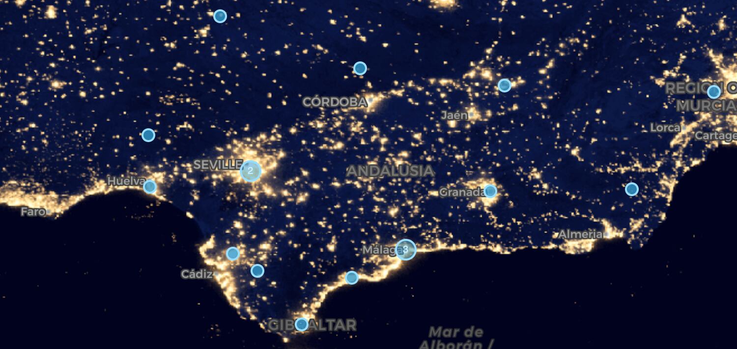 Panorámica de los cielos nocturnos de Andalucía vistos por Google Earth