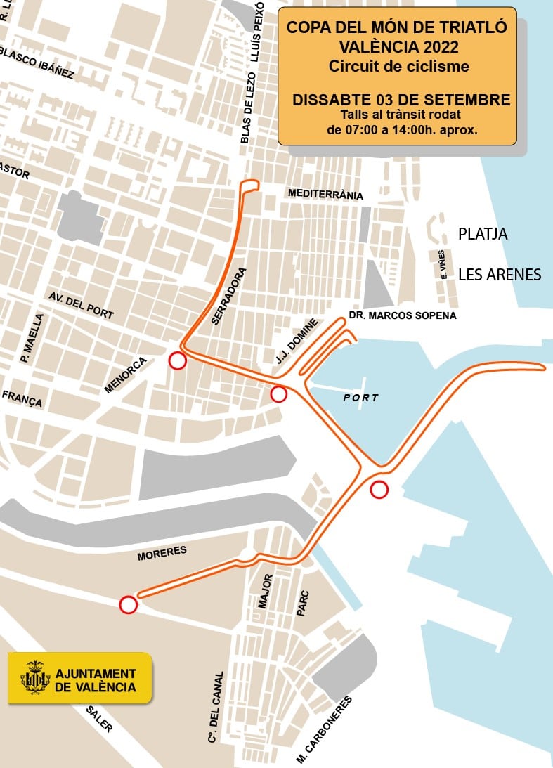 Estas son las calles cortadas por el mundial de Triatlón en València