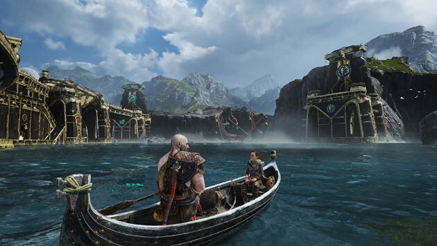 Kratos y Atreus surcando los ríos nórdicos