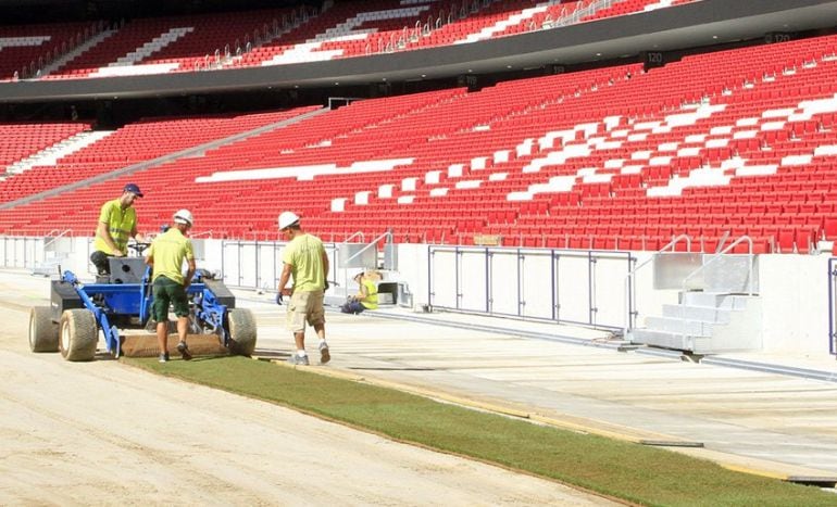 Primeros trozos de césped en el nuevo estadio del Atlético de Madrid 