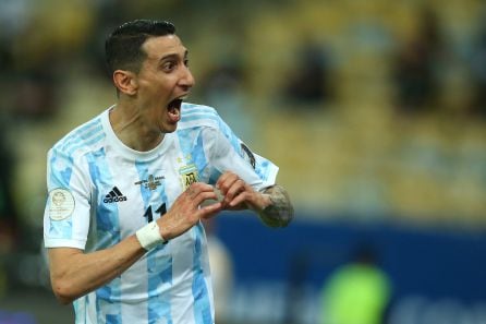 Di María celebrando su gol frente a Brasil