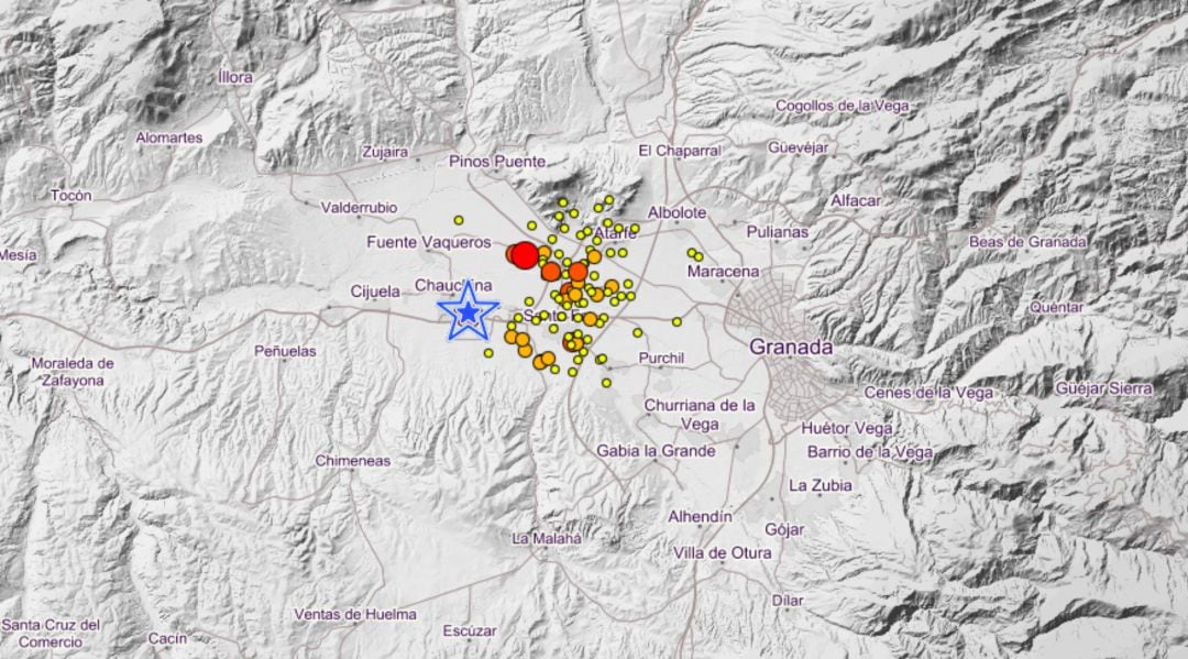 Epicentro de los terremotos de Chauchina