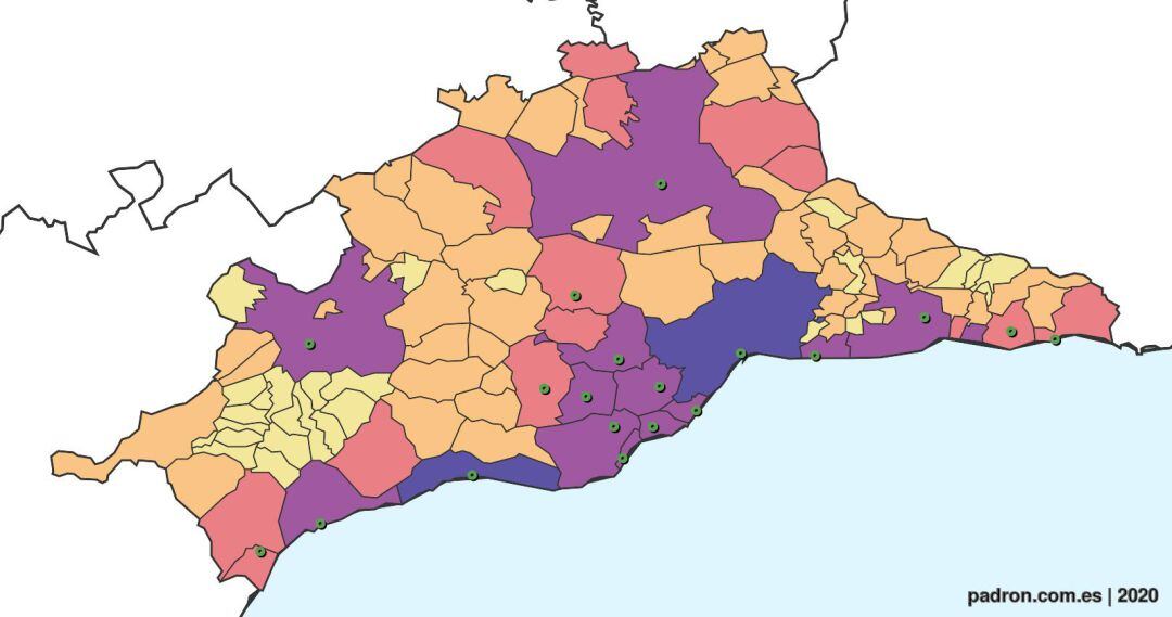 Mapa de municipios de la provincia de Málaga