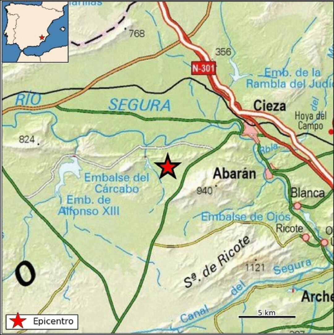 Registrado terremoto de magnitud 2,2 en Cieza anoche