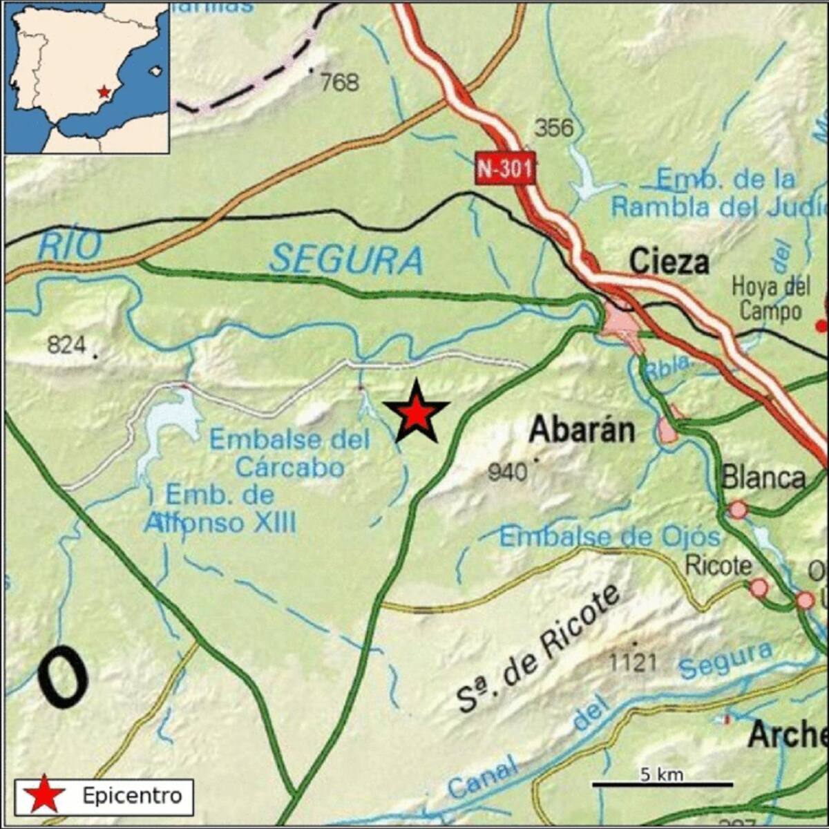 Un terremoto de magnitud 2,2 se registró anoche en Cieza