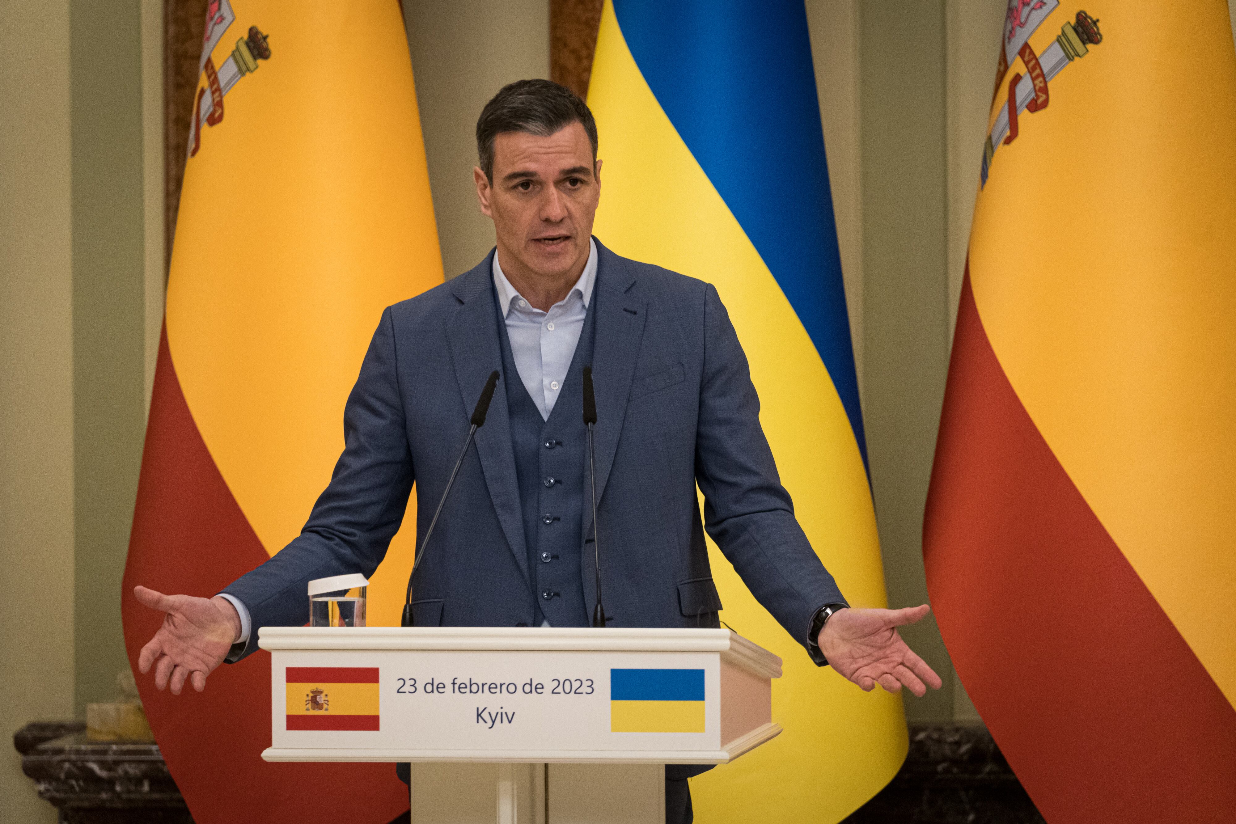 Pedro Sánchez en la rueda de prensa con Zelenski