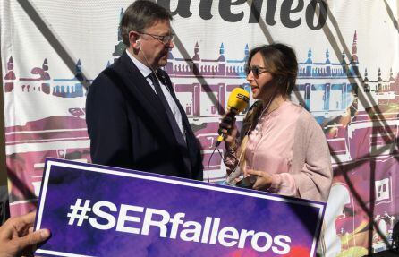 President Ximo Puig y Ana Mansergas en el balcón de la SER en el Ateneo Mercantil de Valencia