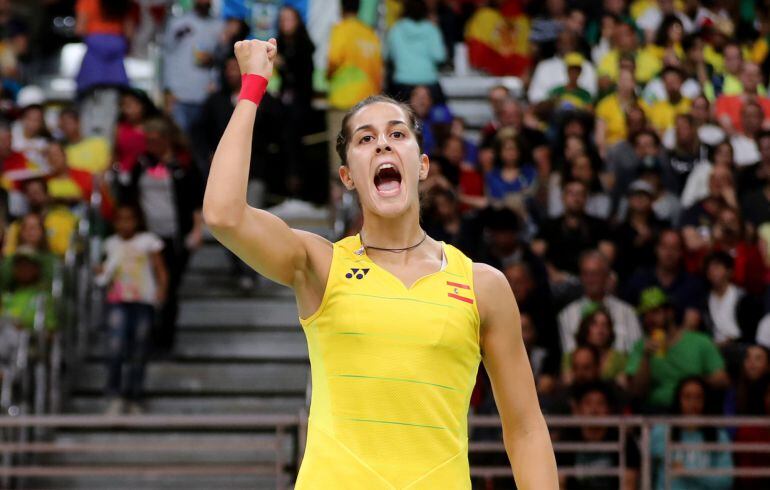 Carolina Marín celebra su pase a cuartos