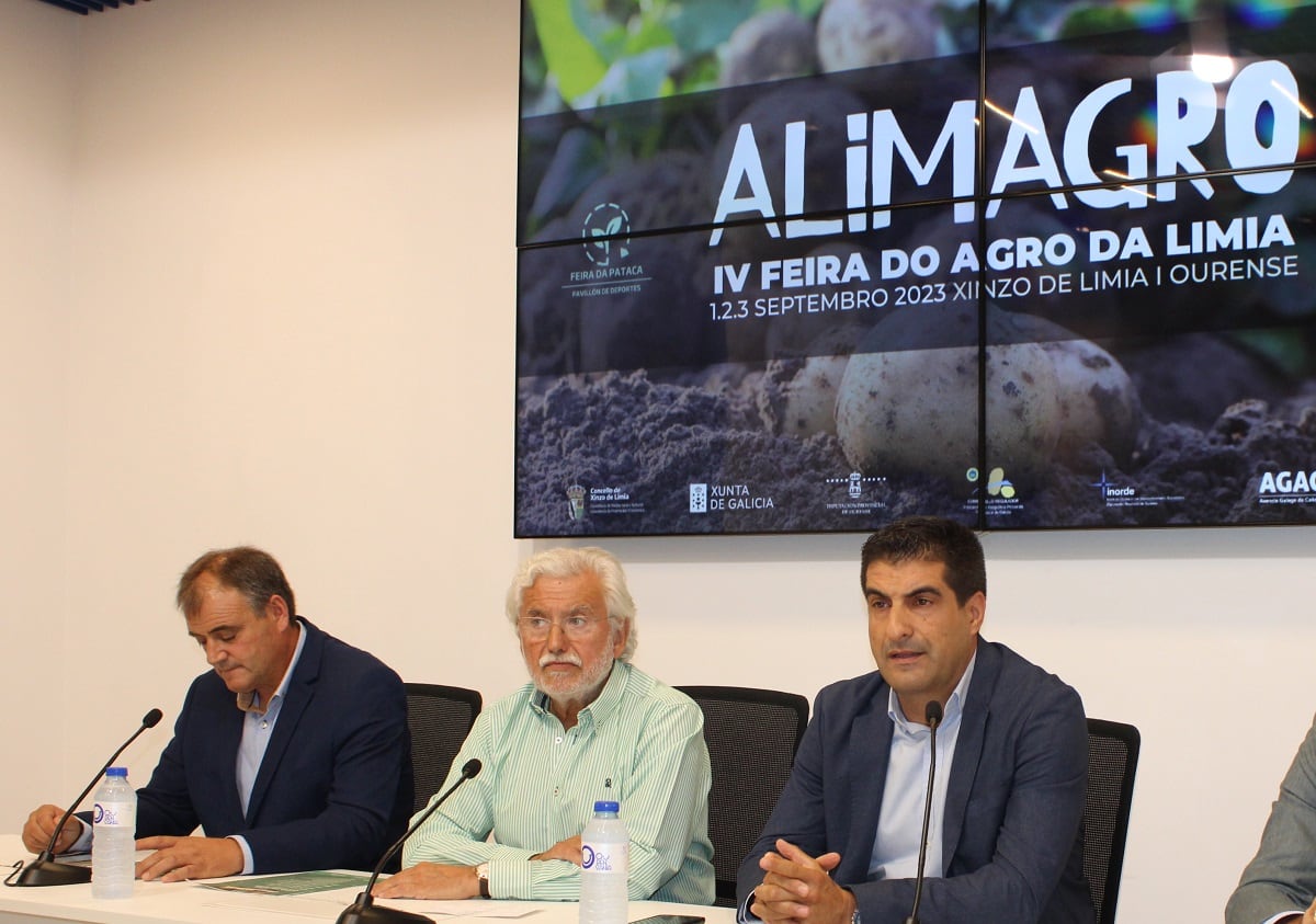 Díaz Penín (izqda), Rosendo Fernández (centro) y Gabriel Alén (dcha) durante la presentación de Alimagro/ Deputación Provincial de Ourense