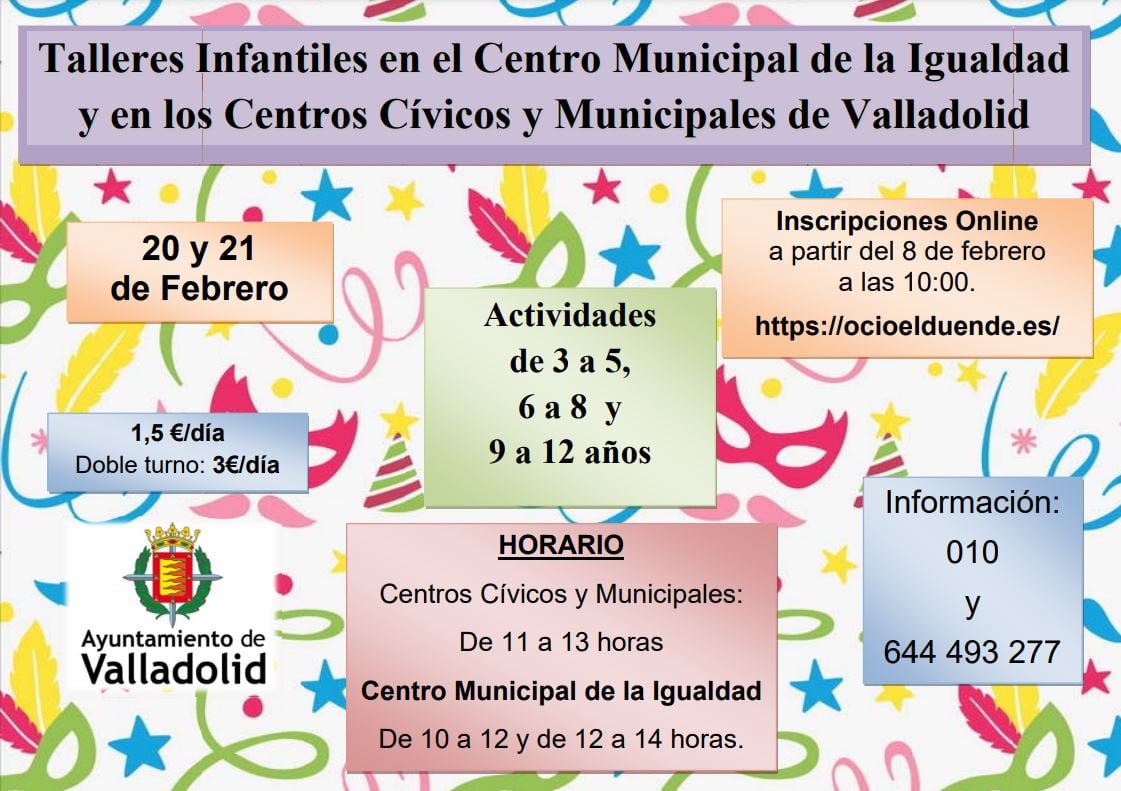 Actividades de Carnaval para niños en los centros cívicos de Valladolid