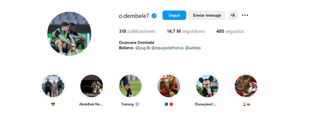 Instagram de Ousmane Dembelé, con una foto con Gavi
