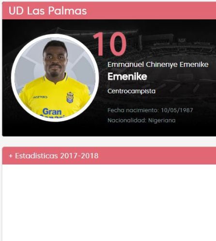 La ficha estadística de Emenike presenta un blanco gigantesco